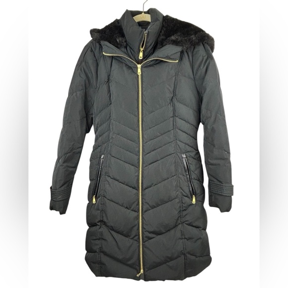 Cole Haan Jackets & Blazers - Cole Haan Black Down Mid Length Women's Jacket Double zip Faux Fur Hood Size L